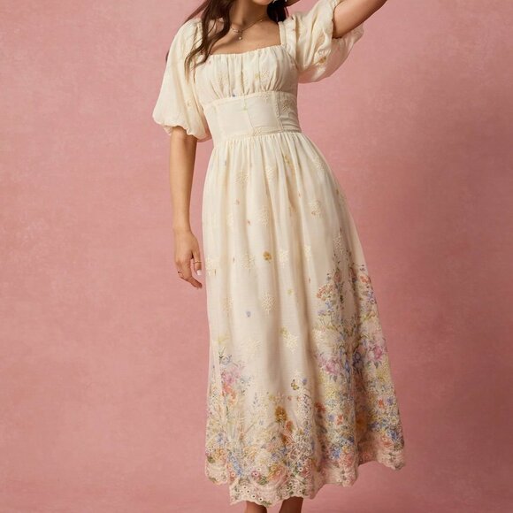 Multicolor Apricot Elegant Romantic Floral Women's Maxi Dress - Picture 6 of 8